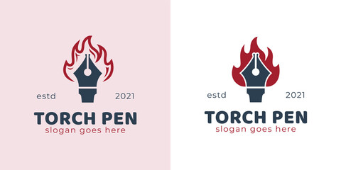 vintage retro logo of pen ink torch or fire pen logo vector template