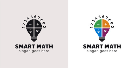smart math or mathematics logo with Light Bulb Pi Numeric vector icon template - obrazy, fototapety, plakaty