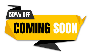Colored trendy frame in yellow papercut style and inscription COMING SOON. 