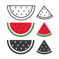 Three slices of watermelon, black, colored and white.
