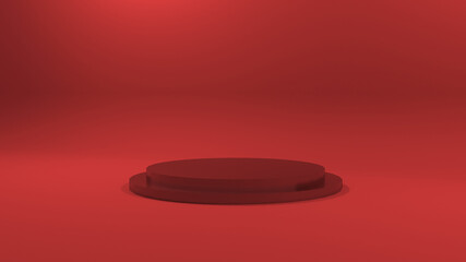 Blank podium display with red background. blank podium or pedestal for showing product. 3d rendering