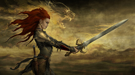 Fantasy warrior woman - digital illustration