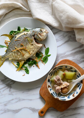 Fried Pomfret and Bone Soup