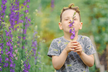 portrait of a child with bright colors, early summer