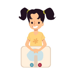 Sink with little girl washing hands, flat vector illustration isolated.