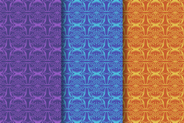 Batik Seamless Pattern. floral themes. there are three colors selected purple, blue and yellow. 