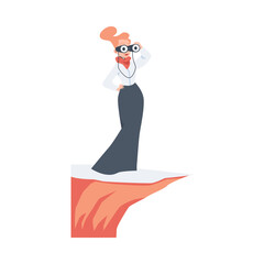 Business woman looking with binoculars for future and searching goal