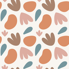 Seamless vector abstract floral pattern with leaves, plants, abstract elements and shapes in boho style for fashion, fabric, wallpaper and trendy prints