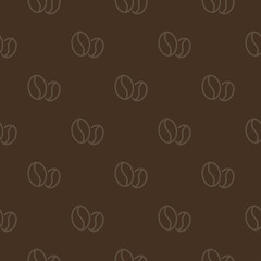 seamless pattern with coffee beans on brown background. Flat vector ornament.