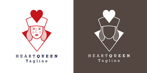 Stylized image of the queen of hearts for avatar, logo or branding. Vector illustration and sample text. - obrazy, fototapety, plakaty