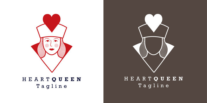 Stylized image of the queen of hearts for avatar, logo or branding. Vector illustration and sample text.