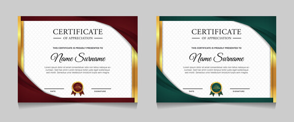 Set of certificate of achievement border design templates with elements of  luxury gold badges and modern line patterns. vector graphic print layout can use For award, appreciation, education