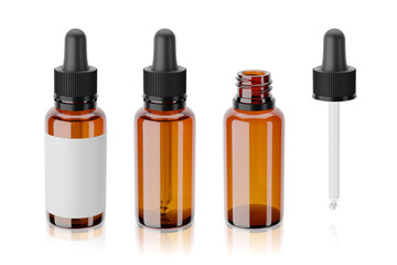 Bottle with dropper isolated on white. 3d rendering.