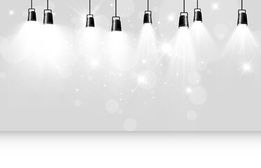 Empty stage with spotlights. Lighting devices on a transparent background.	
