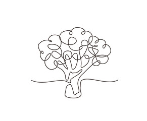 Continuous one line drawing of broccoli vector design. hand drawn minimalism style.