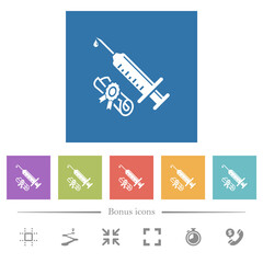 Certified vaccine flat white icons in square backgrounds