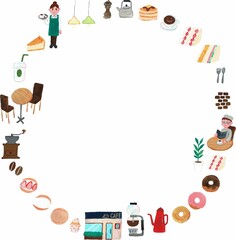 アクリル画のカフェアイコン丸フレーム