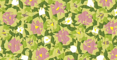 ピンクと緑のポリゴンのベクターのフローラルな背景イラスト
