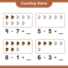 Counting game, count the number of Acorn and write the result. Educational children game, printable worksheet, vector illustration