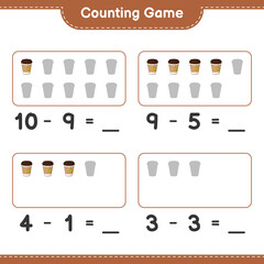 Counting game, count the number of Tea Cup and write the result. Educational children game, printable worksheet, vector illustration