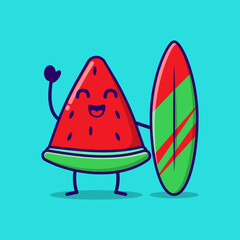cute summer watermelon cartoon character vector design