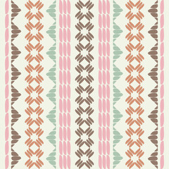 Embroidery. A mosaic of striped geometric figures. Seamless pattern. Design with manual hatching. Textile. Ethnic boho ornament. Vector illustration for web design or print.