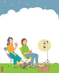 草原で友人とビールを楽しむ女性たち