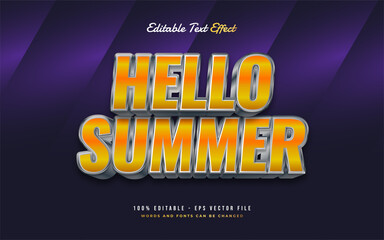 Hello Summer Text in Bold Orange with Metallic Effect. Editable Text Style Effect