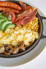 egg omelet sausage meat vegetables cucumber tomato