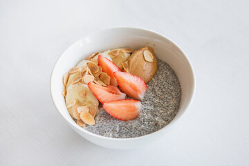 porridge yogurt fruit strawberry banana peanut paste