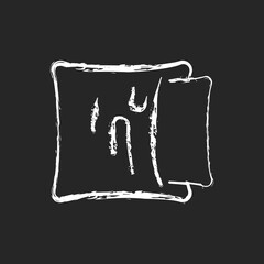 Pillowcase chalk white icon on dark background. Comfortable cushion for bed. Pillow cases. Textile products, household cloths. Domestic material item. Isolated vector chalkboard illustration on black