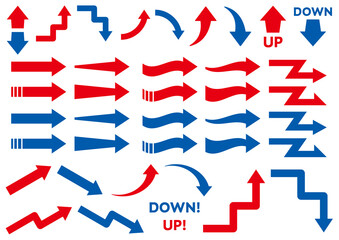 シンプルな矢印のセット アップダウン　色ベタ