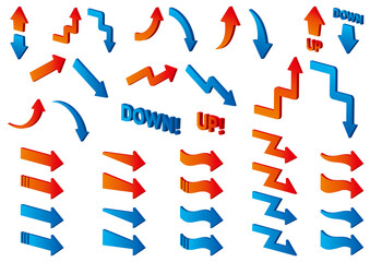 シンプルな矢印のセット アップダウン　アイソメトリック　グラデーション