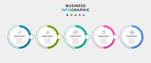 Vector Infographic design business template with icons and 5 options or steps. Can be used for process diagram, presentations, workflow layout, banner, flow chart, info graph