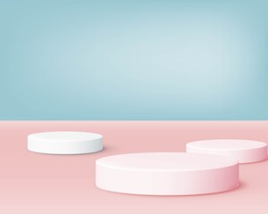 The studio showcases a simulated blue and pink two-tone background with a soft feel to make your work stand out even more.