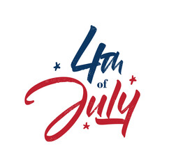 Handwritten brush lettering composition of 4th of July on white background. Happy Independence Day.