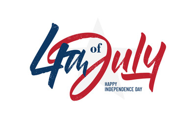 Handwritten brush lettering of 4th of July on white background. Happy Independence Day. - obrazy, fototapety, plakaty