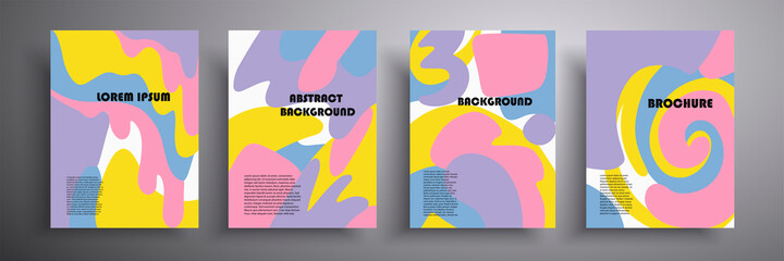 A set of liquid covers in delicate colors. Minimalistic design of colorful composition of shapes. Vector illustration. Applicable for covers, vouchers, posters, flyers and banners.