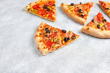 Fresh homemade pizza slices.