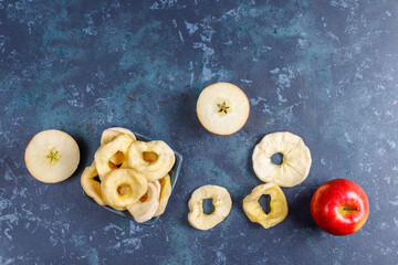 Homemade sun-dried organic apple slices.