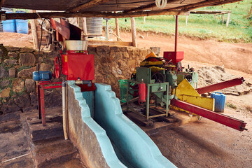 Fototapeta na wymiar coffee washing station in moutain region of eastern Africa