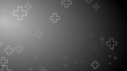 Obraz premium Medical health cross neon light shapes pattern on black background.