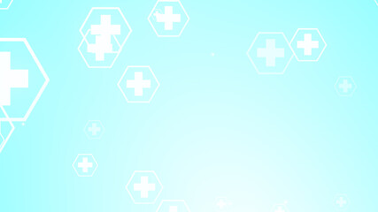 Hexagon cross geometric white pattern medical bright on blue background.