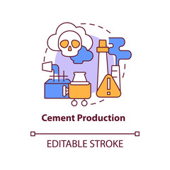 Cement production concept icon. Human carbon emission abstract idea thin line illustration. Manufacturing process. Concrete environmental impact. Vector isolated outline color drawing. Editable stroke