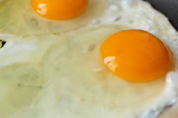 close-up of fried eggs in a pan