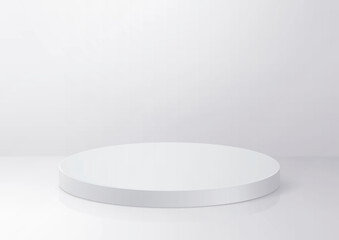 Shiny white round pedestal podium. concept illuminated pedestal by spotlights on white background. 3d render