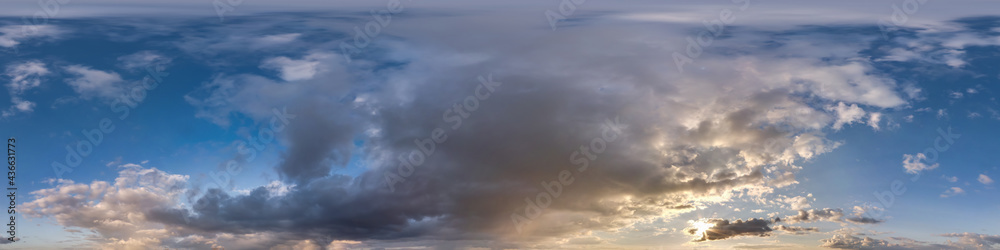 Wall mural seamless evening blue sky hdri panorama 360 degrees angle view with zenith and beautiful clouds for 