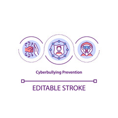 Cyberbullying prevention concept icon. Setting up privacy controls idea thin line illustration. Keeping safety. Raising awareness campaign. Vector isolated outline RGB color drawing. Editable stroke