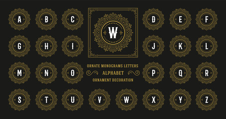 Vintage monogram alphabet letter with decorative flourish ornament frame