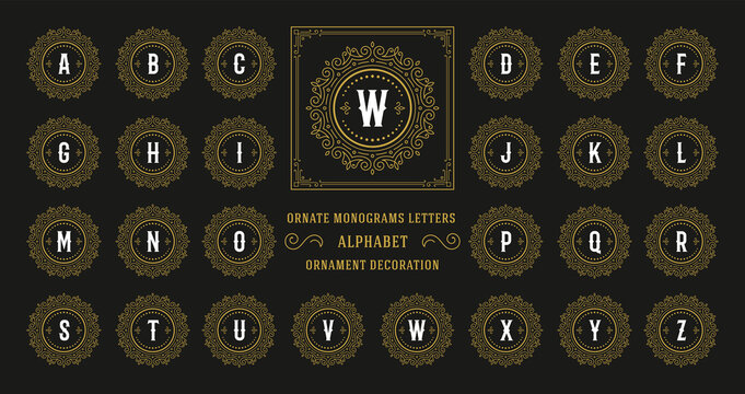 Vintage monogram alphabet letter with decorative flourish ornament frame